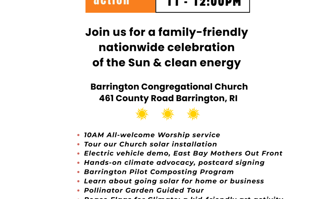 Barrington Congregational Church, UCC Joins Nationwide Sun Day Mobilization to Celebrate Sun Power & Clean Energy
